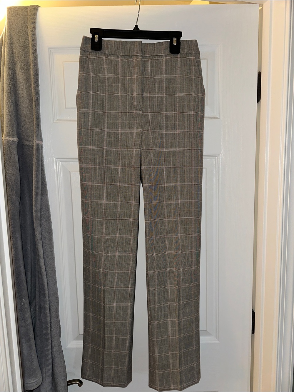 Express Editor Gray Plaid Straight Leg Dress Pants